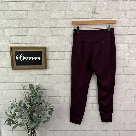 TAHARI Sport Maroon Plum Side Pocket Legging Tights - Picture 6 of 9